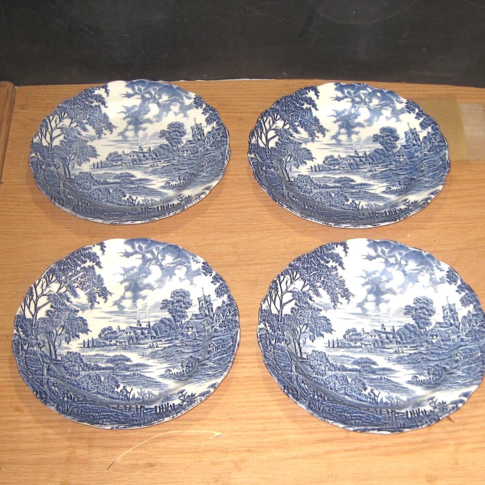 Antique Ridgway Salad Plates Scenic Blue and White Made in England